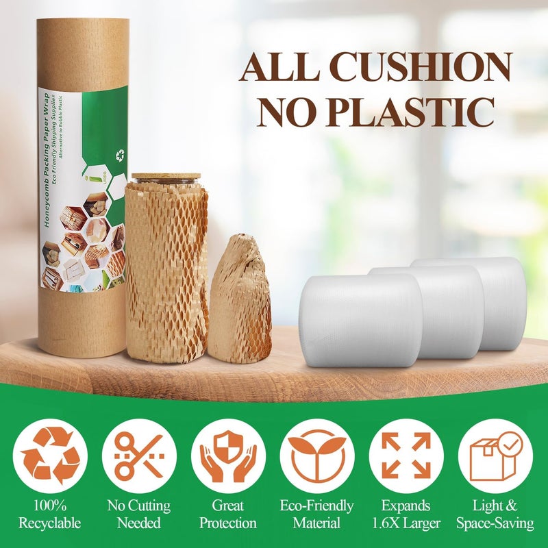 liirro Honeycomb Packing Paper Wrap 12"x60' Recycled Bubble Cushioning Wrap Roll Eco Friendly Shipping Boxes Moving Wrap Packing Supplies Material with 10 Fragile Sticker Labels - Image 5